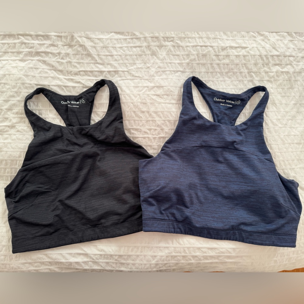 Outdoor Voices Set of 2 TechSweat Move Free Crop Top Sports Bra M Black & Navy